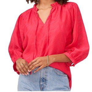 VINCE CAMUTO Women's Jacquard Zebra-Print Split-Neck Blouse Pink XL B4HP